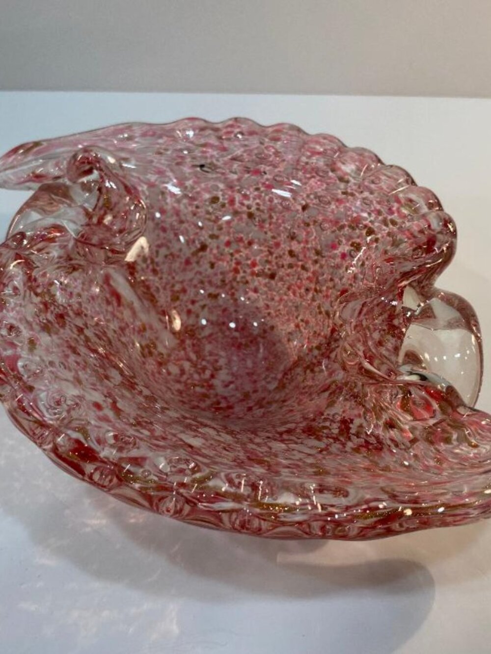 Pink Flecked Murano Fratelli Toso Glass Dish Vintage Mid Century